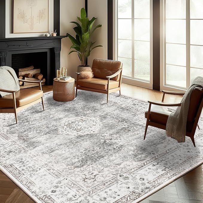 Washable Area Rug 8'x10' Retro Boho Design Non-Shedding Non-Slip Easy Care Ideal by CHAMPLANT