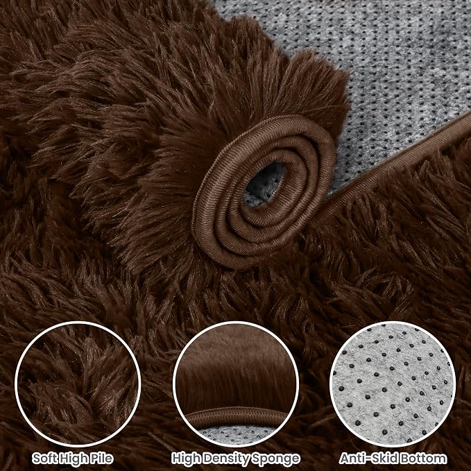 2x6 Bedside Area Rugs for Bedroom: Soft Fluffy Shag Brown Rug for Hallway - Image 6