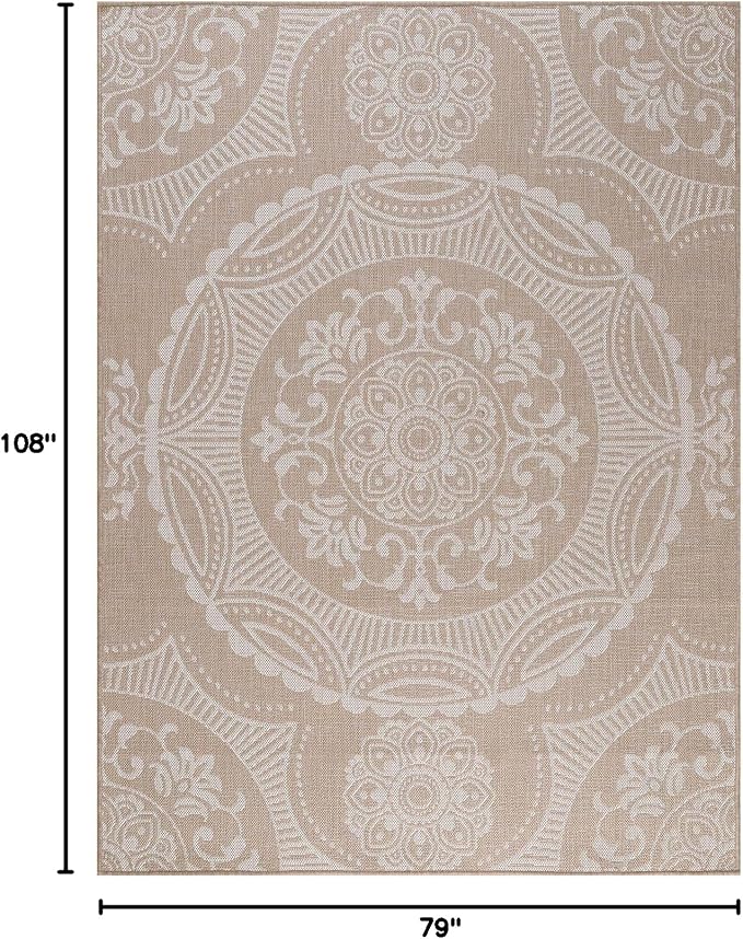 Medallion Outdoor Rug 6x9 Washable Outside Carpet - Image 2