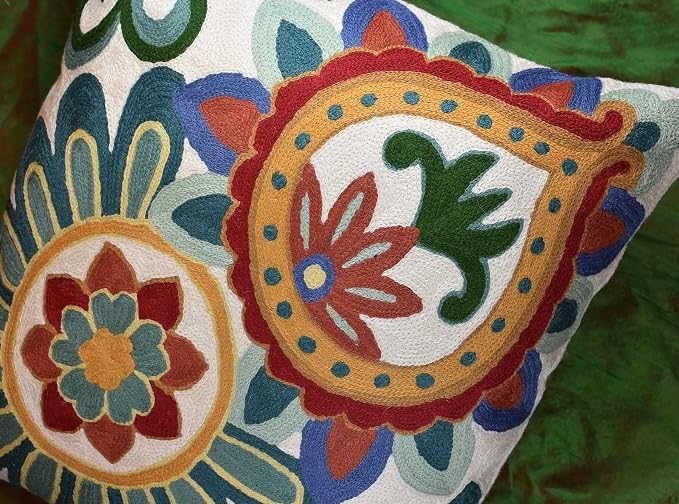 Daisy Floral Pillow Cover Teal Flower Pillowcase Flowery Outdoor Cushion Suzani - Image 7