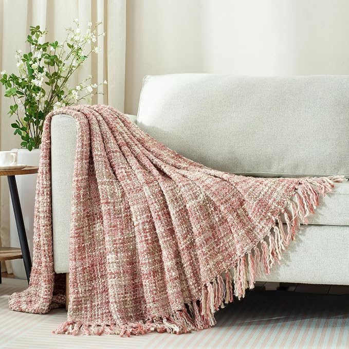 Multi-Color Light Pink Cable Knitted Throw Blanket - Image 8