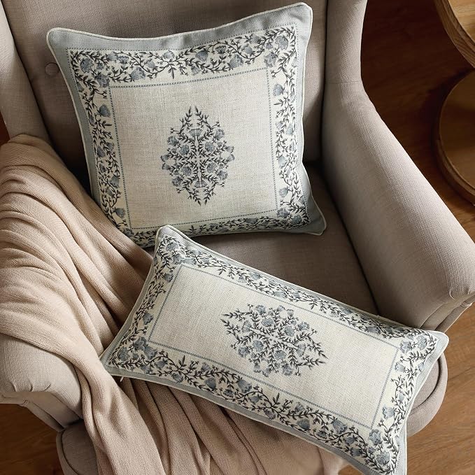 ISAENNE Design Linen Rectangle Throw Pillow Covers 12"x20" Pack of 2, Cottage - Image 3