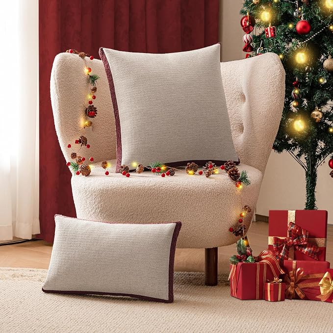 a moment Christmas Red Loop Yarn Linen-Like Pillow Cover Natural Soft - Image 2