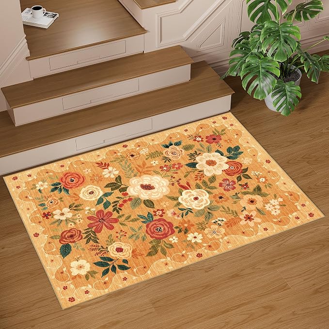 DUKINO 4x6 Area Rug, Lightweight Non Slip Washable Floral Rug, Indoor Low Pile - Image 8