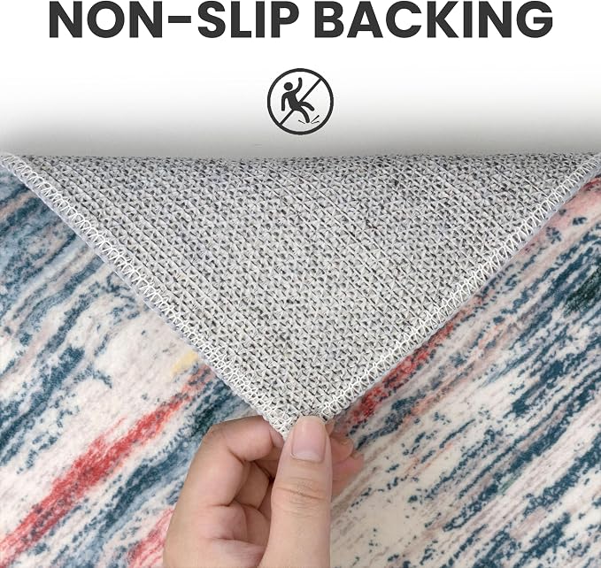3x5 Modern Abstract Area Rug for Entryway, Teal Blue Peach Gray Multi Super - Image 6
