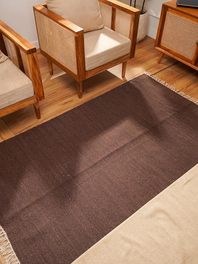 Rugsotic Carpets Hand Woven Flat Weave Kilim Wool 5'x8' Area Rug Solid Dark - Image 3