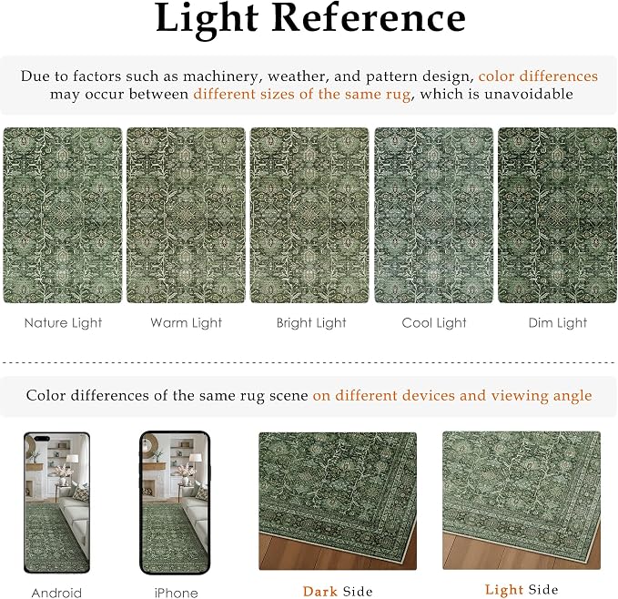 Area Rug 8x10 Green Washable Living Room Carpet Soft Non Slip Vintage Bedroom - Image 7