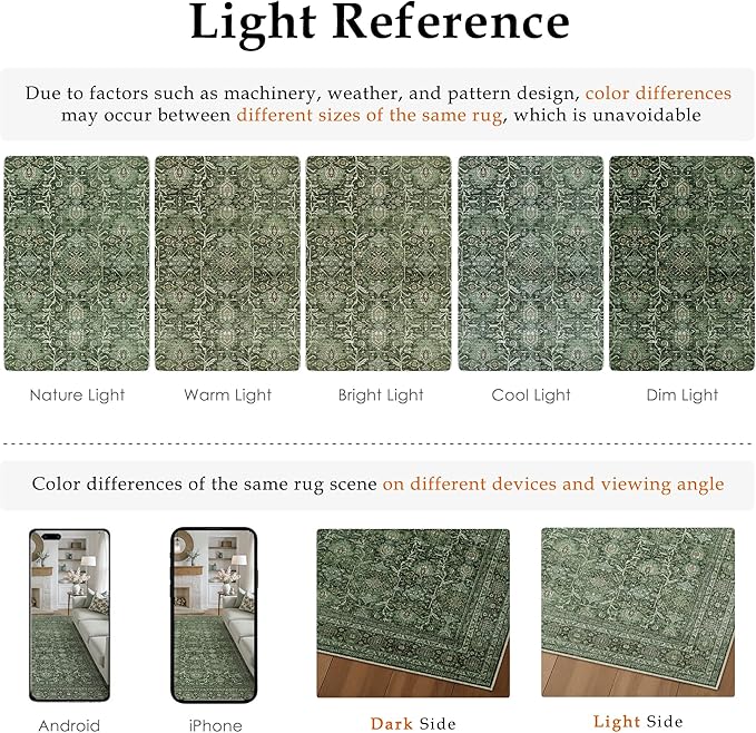 Green Area Rug 2x3 Entryway Washable Soft Carpet Vintage Non Slip Indoor - Image 6