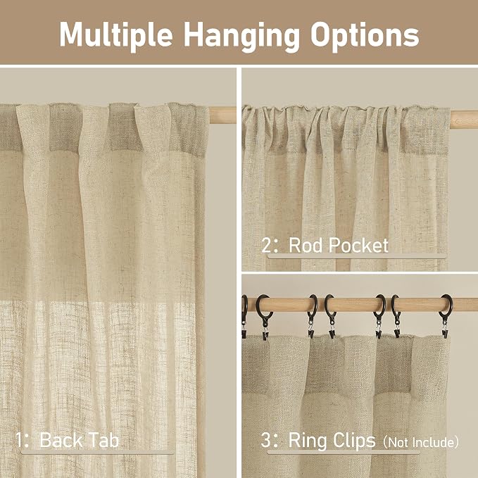 LAMIT Light Filtering Linen Curtains 84 inches Long - Image 2