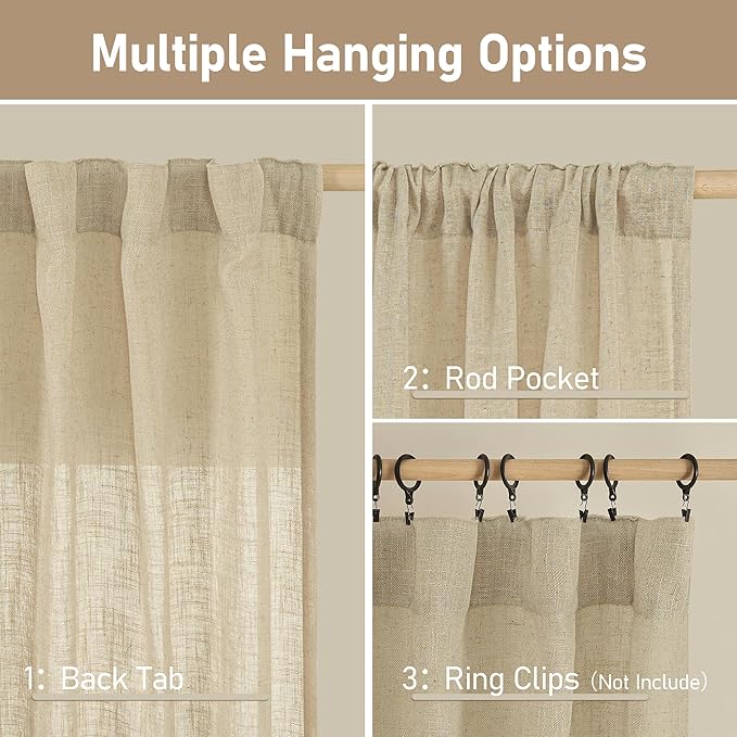 LAMIT Light Filtering Linen Curtains 68 inches Long - Image 3