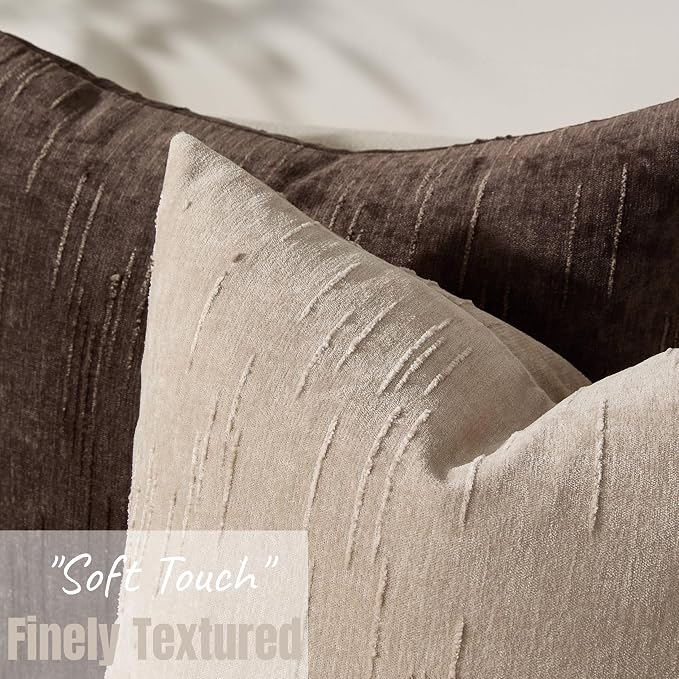 Set of 2 Soft Textured Throw Pillow Covers 24x24, Invisible Zipper Neutral - Image 4