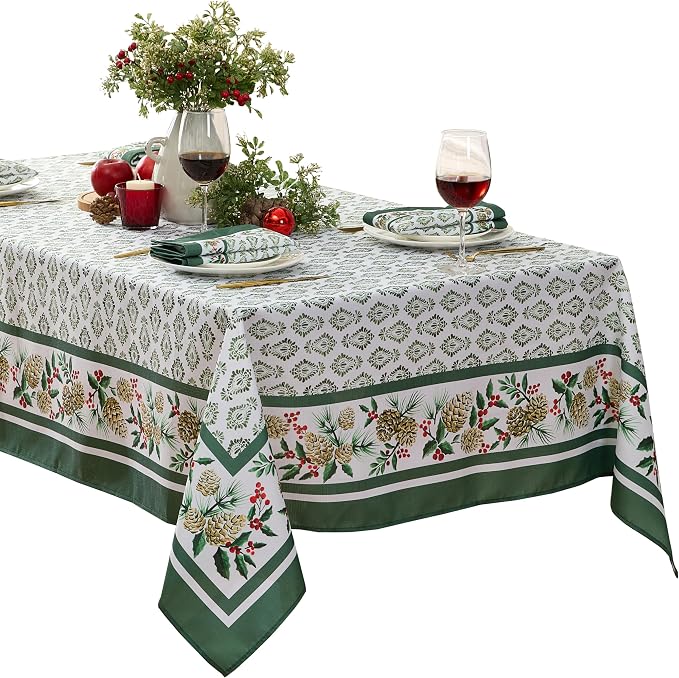 Newbridge Christmas Holly Pinecone Border 60 x 102 Inch Rectangle Fabric - Image 2
