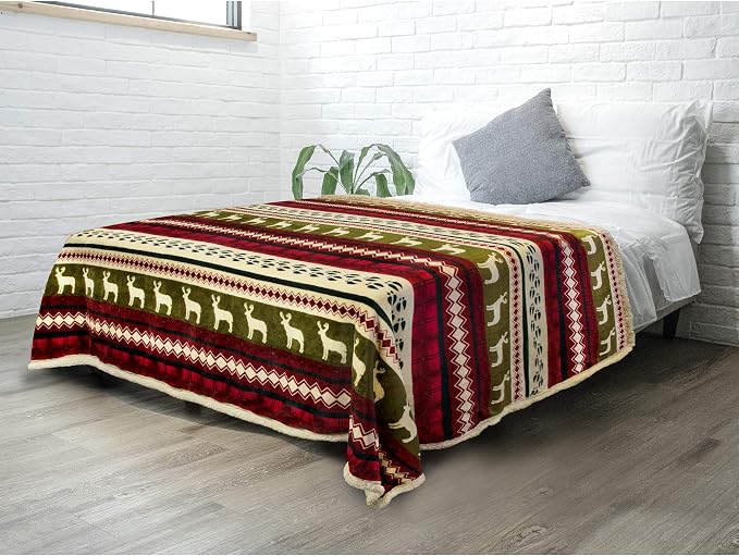 PAVILIA Christmas Sherpa Blanket Throw King Bed| Red Flannel Fleece Christmas - Image 7