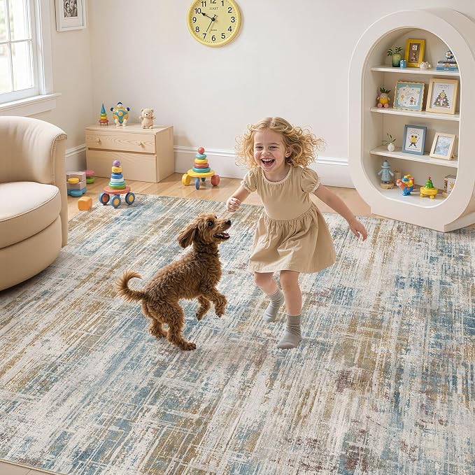 Area Rug for Living Room: 12x15 Washable Neutral Abstract Modern Soft Rugs Non - Image 4