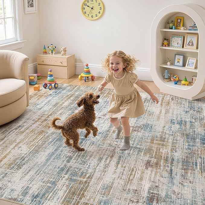 Area Rug for Living Room: 7x9 Washable Neutral Abstract Modern Soft Rugs Non - Image 4