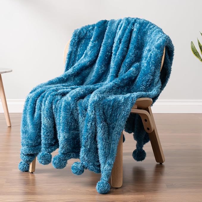 PAVILIA Teal Sherpa Throw Blanket - Image 6