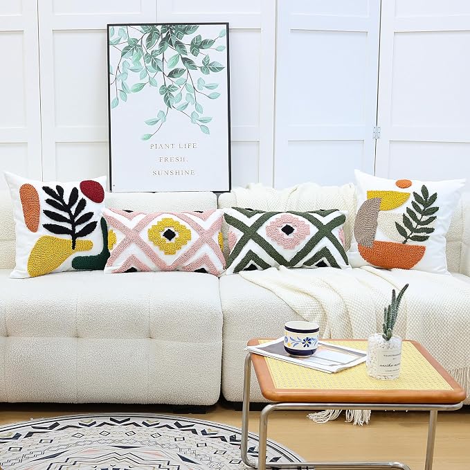 Boho Accent Pillow Covers 18x18- Tufted Abstract Modern Square Throw Pillow - Image 8