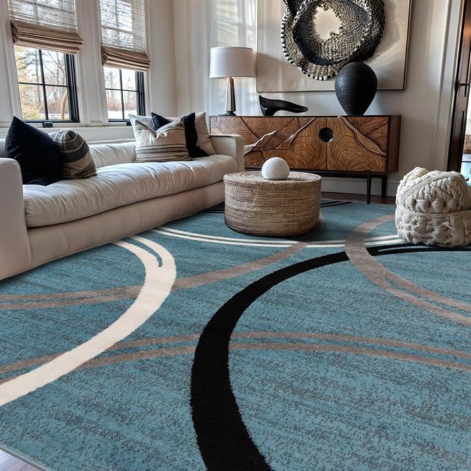 Rugshop Modern Wavy Circles Design Area Rug, Non-Shedding Carpet by Rugshop