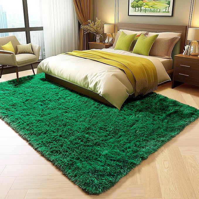 ONASAR Dark Green Area Rugs for Living Room Bedroom, 5x8 Fluffy Shaggy Large Rug - Image 5