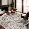 Washable Area Rug 10'x14' Deep Khaki Retro Flowers Boho Design Non-Shedding by CHAMPLANT