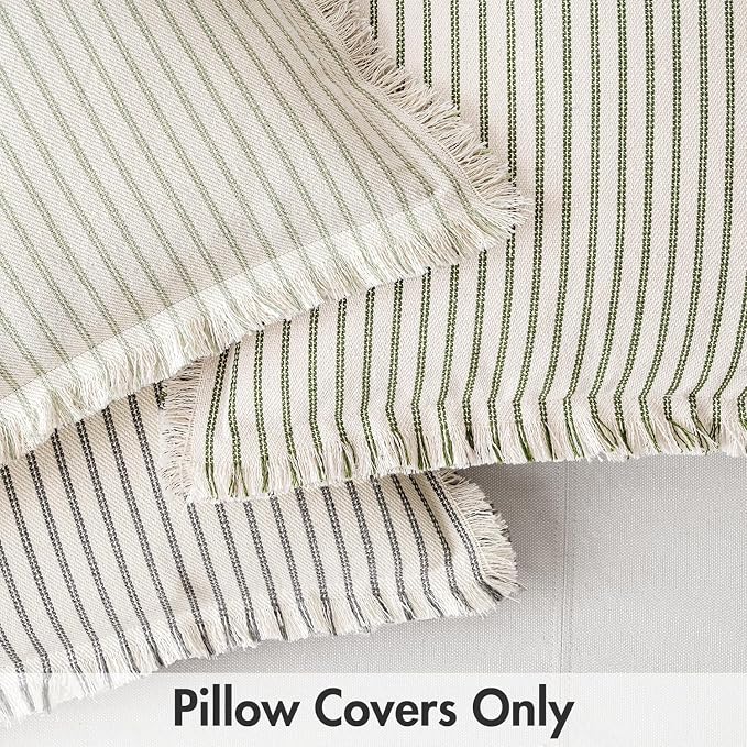 MIULEE Pack of 2 Olive Green Christmas Pillow Covers 18x18 Inch Striped - Image 7