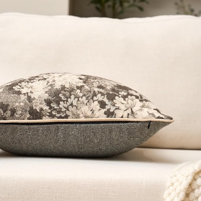 Yangest Neutral Floral Pillow Cover 24 x 24 Inches, Vintage Chenille Square - Image 3