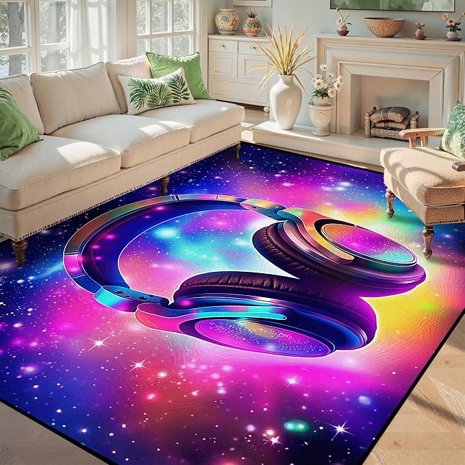 5' X 7' Galaxy Game Area Rug Music Headphone Rugs Colorful Throw Rug Non-Slip - Image 6