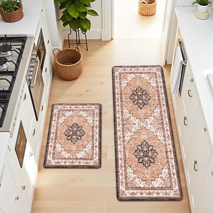 Boho Kitchen Mats for Floor 2 Piece Set Anti Fatigue Cushioned PVC Kitchen Rugs - Image 8