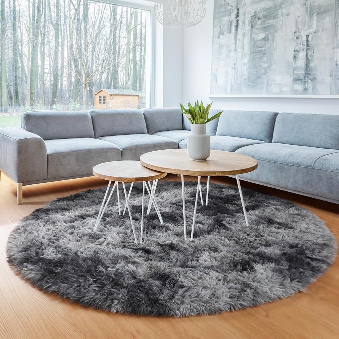 ONASAR Tie-Dyed Dark Grey Round Area Rug 4ft, Ultra Soft Bedroom Circle Rugs - Image 4
