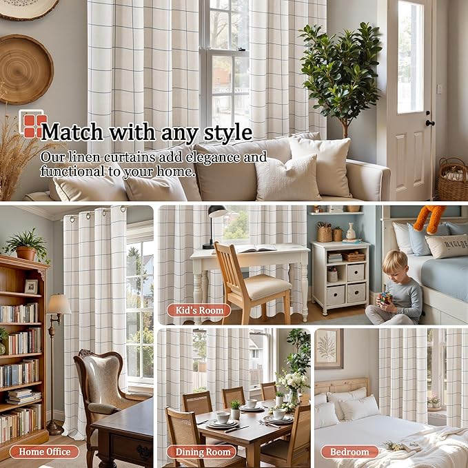 Navy Blue Linen Blackout Curtains - Image 4