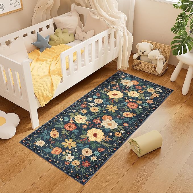 DUKINO 2x5 Runner Rug for Hallway, Washable Kitchen Floral Runner Rug - Image 2