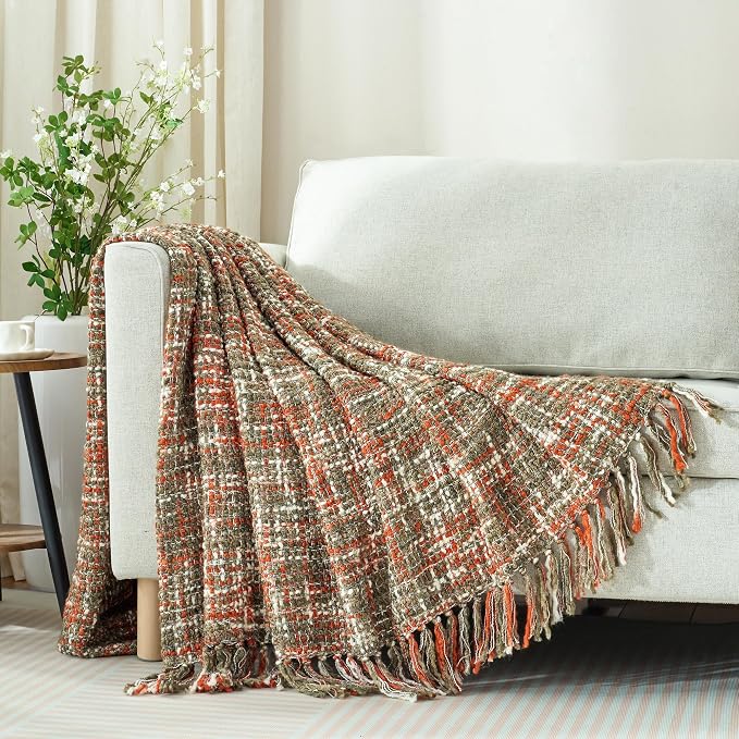 Multi-Color Orange Cable Knitted Throw Blanket - Image 8