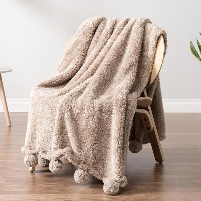 PAVILIA Taupe Sherpa Throw Blanket by PAVILIA