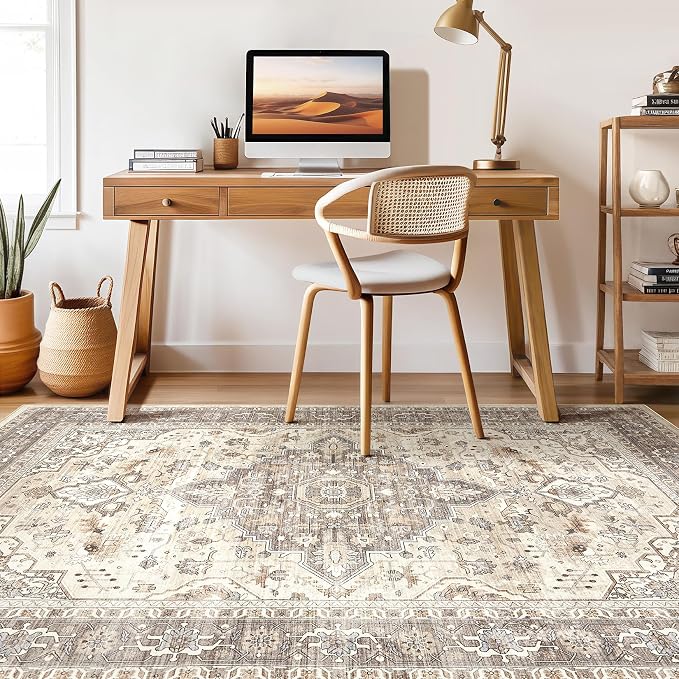 9x12 Area Rug Living Room: Washable Boho Large Neutral Vintage Soft Rugs Stain - Image 7
