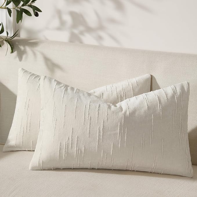 Set of 2 Soft Textured Throw Pillow Covers 12x20, Invisible Zipper Neutral by HOME