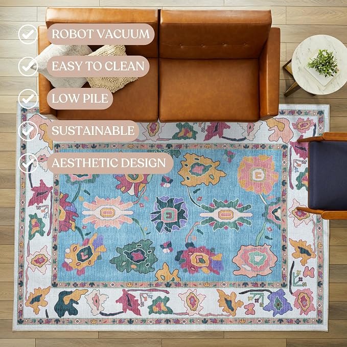 Fame Living Colorful Oushak Runner Rug, Modern Runners, Long Runner Rugs - Image 3