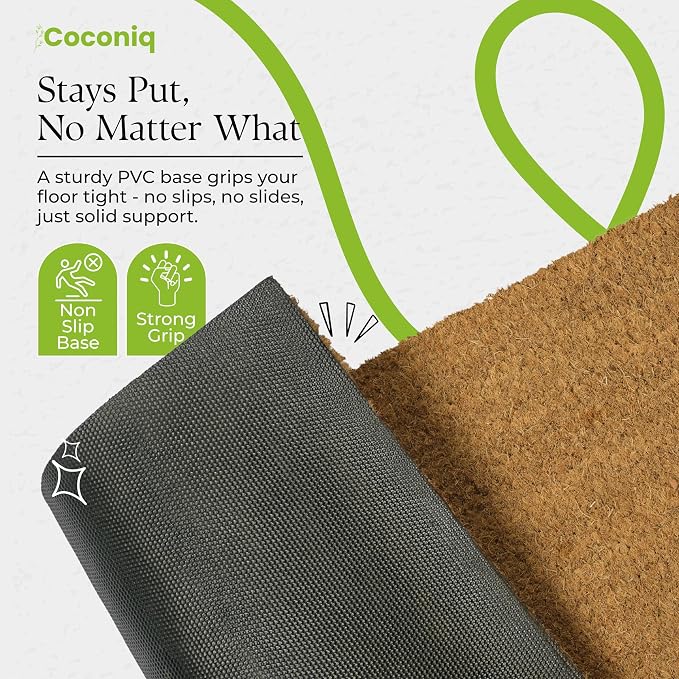 Coir Door Mats 17" X 30", Non-Slip Sturdy, PVC Backed, Heavy Duty, Plain Mat - Image 2