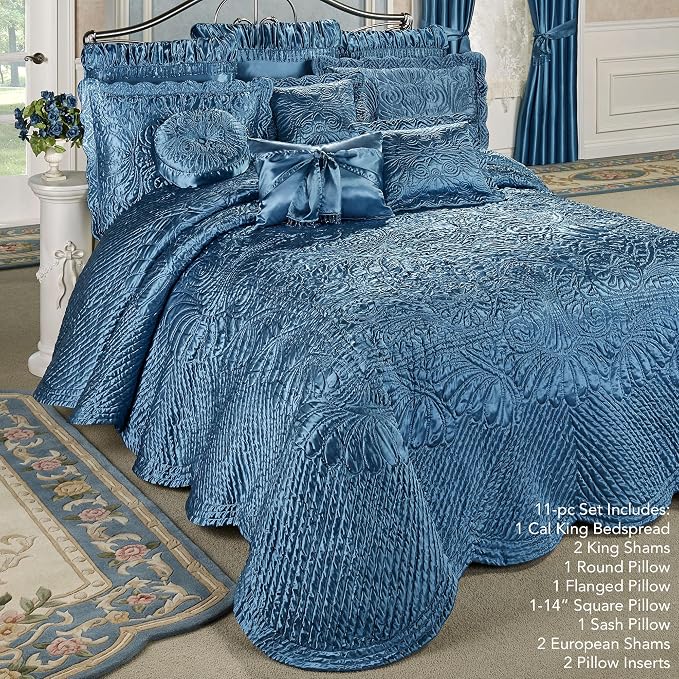 Portia Luxury Bedding | Sapphire | Quilted Polyester Satin | Hand Guided - Image 2