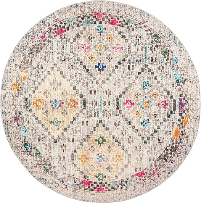 SAFAVIEH Madison Collection 3' Round Grey / Yellow MAD418F Boho Diamond - Image 3
