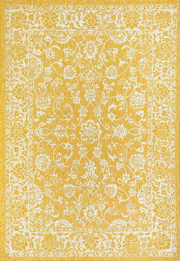 JONATHAN Y Weave Floral Indoor Outdoor Area Rug 9X12 Yellow/Cream, Tela - Image 9