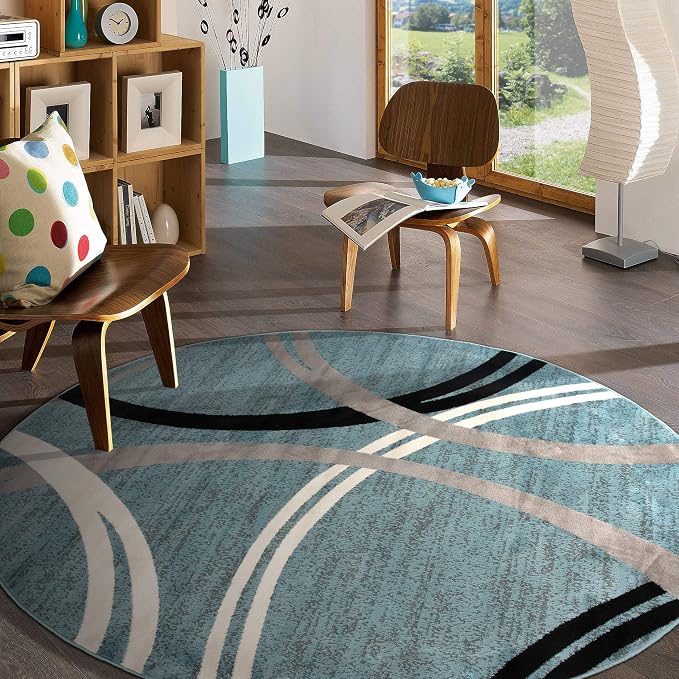 Rugshop Modern Wavy Circles Design Round Rug, Carpet - Image 6