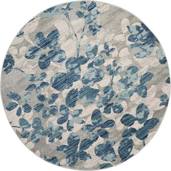 SAFAVIEH Evoke Collection 6'7" Round Grey/Light Blue EVK236J Floral - Image 2