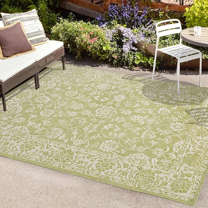 JONATHAN Y Weave Floral Indoor Outdoor Area Rug 4X6 Green/Cream, Tela Bohemian - Image 3