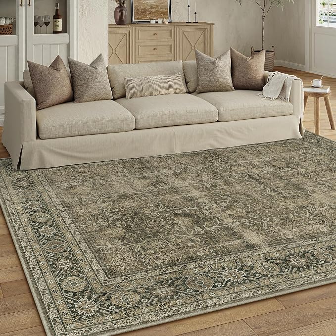 Vintage Area Rug 9x12 Light Brown Washable Living Room Large Bedroom Indoor - Image 6