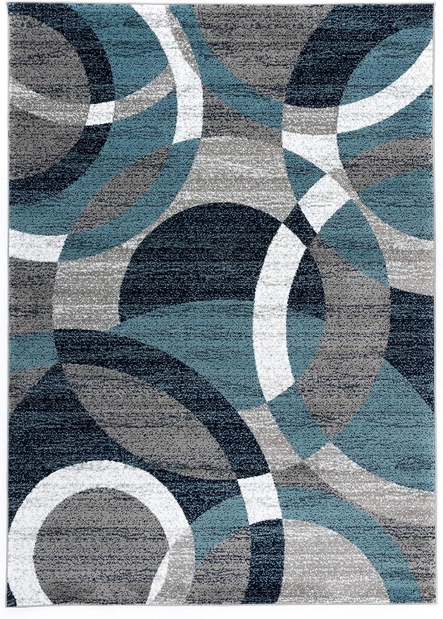 Rugshop Blue Modern Geometric Indoor Area Rug, Overlapping Circle Pattern - Image 3