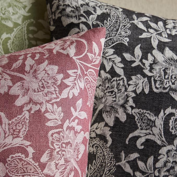 Floral Jacquard Throw Pillow Covers Set of 2, Background/Burgundy 24x24 Inch - Image 3