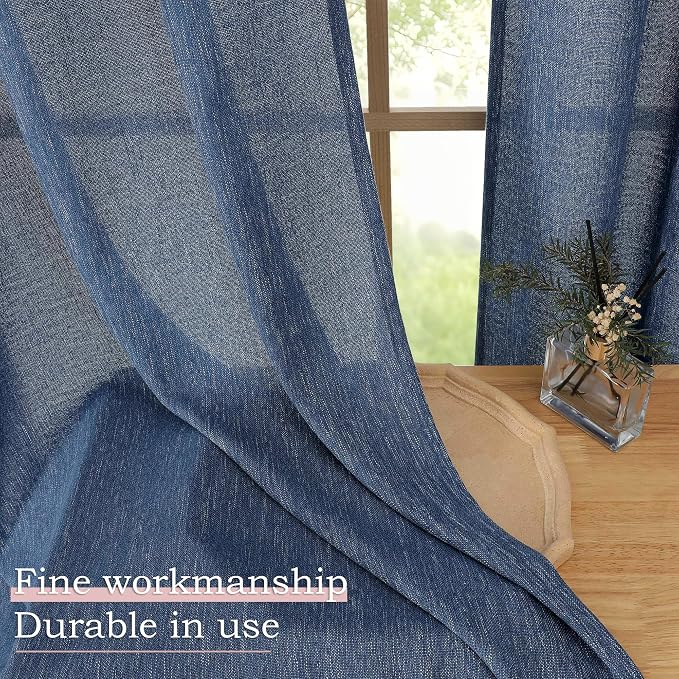 Simplebrand Navy Blue Faux Linen Textured Curtains 63 Inch Length 2 Panels - Image 6