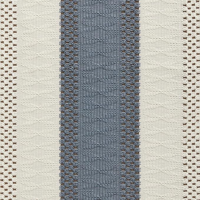 ZeeMart Macrame Style Bicolor Stitching Table Runner, 14 x 36 Inch Navy/Ivory - Image 6