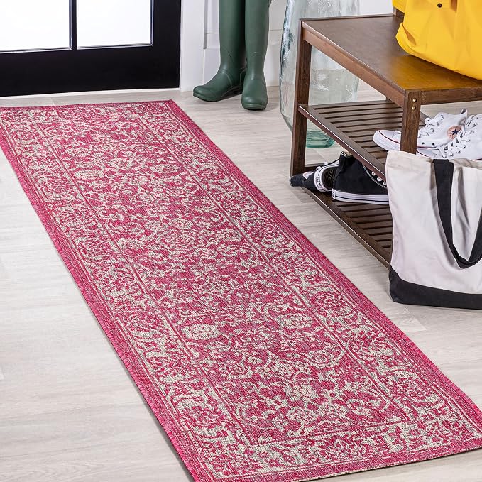JONATHAN Y Weave Floral Indoor Outdoor Runner Rug 2X8 Fuchsia/Light Gray - Image 3