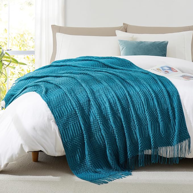 Teal Knitted Decorative Throw Blankets - Image 6